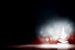 © Noble Nature - Sapin de noël blanc lumineux sur sol rouge avec fond sombre bokeh et flare, espace négatif copyspace pour fêtes de noël, de fin d’année et réveillons