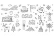 © supplement - Oslo themes: viking ship, reindeer, sweater, landmarks, winter symbols doodle art