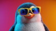 © Formoney - A cute penguin with bright yellow sunglasses smiles warmly against a vibrant orange and purple backdrop.