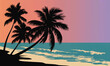 © NOOR - Tropical island summer vacation with palm trees at sunset or sunrise beach scene