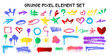 © Thuong - Neon Grunge Pixel Dither Elements Vector Set. Featuring Y2K Gradient Spray Paint Streaks, Hearts, Stars, and Urban Graffiti Symbols