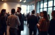© liu - Networking Event Background Blur - People mingling at a business networking event with a blurred background. High quality