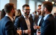 © liu - Group of professionals in discussion at conference break. Attendees mingle, chat, and network, enjoying refreshments. Business people connect, share ideas, and collaborate in relaxed event setting.
