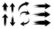 © Alam - Set of black arrows pointing in various directions, including up, down, left, right, and circular motion