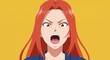 © CrazyJuke - Furious Expression: A vivid portrayal of intense emotion, a woman with fiery red hair and open mouth displays rage against a vibrant backdrop.