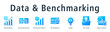 © hans_ts - Data and benchmarking web banner icon vector illustration concept with icon of benchmarking, benchmark results, performance metrics, KPI dashboard, insight, case study, and report analysis.