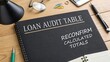© mikal - Loan Audit Table with Calculated Totals for Financial Review and Reconfirmation on Wooden Desk Surface with Office Supplies