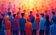 © feng - abstract digital illustration large group people standing together crowded vibrant colors colorful red blue orange purple dynamic background social gathering united stress collaboration. High quality