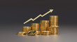 © Nattapon - Wealth growth and investment trend. Stacked coins rise with an upward arrow showing increasing value. Designed for gold investors, gold trading platforms, and gold financial marketing.
