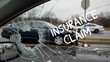 © THIBNH - Broken car window with insurance claim text symbolizing car accident and claim process 91049029 1