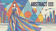 © Sasiwan - Abstract fashion illustration geometric cityscape runway model futuristic dress vibrant lines colorful shapes modern skyline creative design trend 2026