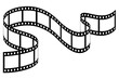 © genioatrapado - curved vintage film strip illustration with winding motion and blank frames symbolizing cinema, photography, storytelling and creative media design