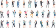 © Md Nayim islam - Collection of business people walking working using laptops phones diverse poses modern flat illustration set professional characters standing dynamic actions