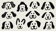 © kiran - A pattern of twelve simple black and white dog face drawings with varying ear styles and expressions