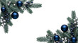 © Fatima Sial - Blue Christmas corner garland with pine branches, berries, and baubles isolated on transparent background