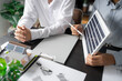 © Charlie's - Solar panels green energy Business man working green eco friendly office business creative idea Planing Bio economy for business eco friendly professional Engineer sustainable electricity.