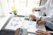 © Charlie's - Solar panels green energy Business man working green eco friendly office business creative idea Planing Bio economy for business eco friendly professional Engineer sustainable electricity.