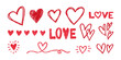 © LENNAMATS - Set textured red love elements like hearts and scribbles. Hand drawn vector graphics for Valentine's Day, wedding, romantic design themes. Chalk crayon drawing hearts, love text, cute naive elements.