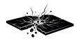 © Graphic EngineerBD - Cracked square tile exploding with force black and white silhouette