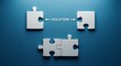 © Stocker Man - Two separate puzzle pieces connected by an arrow labeled solution above two connected pieces