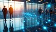 © Viktor - Two men in office backdrop future tech net. Business people partnership represent complex web of digital interaction. Neural connections embody networking, communication, innovation, ai concept for