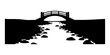 © Design Vault - Minimalist Black and White Silhouette of a Serene Stone Bridge Over a Rocky Stream.