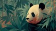 © Muhammad - Stylized panda bear vector sitting among bamboo calm balanced wildlife composition soft green tone flat vector design