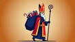 © Kumara - Saint Nicholas illustration delivering gifts on Sinterklaas day