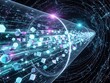 © MdSumon - Abstract digital data stream tunnel with glowing blue and purple cubes