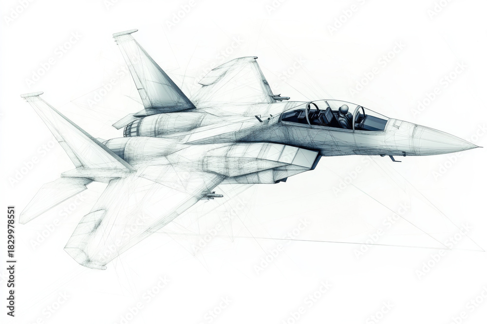 Wireframe fighter jet aircraft flying through the air, showcasing its ...