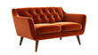 © KHUKI - Tufted orange velvet sofa isolated on a transparent background 1