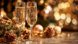 © Papon - Sparkling champagne glasses with bokeh lights and festive decorations, elegant celebration mood