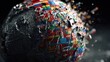 © gleb - Cracked planet covered with world national flags breaking apart in dark atmosphere representing geopolitical tension global crisis and international fragmentation concept