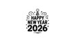© CREAM 2.0 - Happy new year 2026 festive typographic design with celebratory elements and a party hat illustration