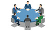 © Mark - Business meeting discussion in isometric style featuring corporate team around circular table