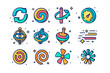 © Sanych - Colorful Motion Symbols. spinning motion symbols. Colorful isometric vector icons set of spinning motion symbols: circular arrows, swirl icon, rotation axis,