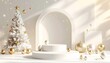 © CHOISH - 골드 오너먼트와 화이트 크리스마스 트리 그리고 라운드 받침대 hite Christmas Trees with Gold Ornaments and Round Podium