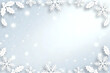 © lumiancreations - Christmas background, winter holiday frame, white snowflakes holly leaves, snow border, light blue gradient, festive season, vector illustration