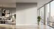 © Von - Modern, minimalist living room with large windows and a white wall.