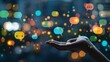 © SUYATI - Connect and share your ideas with vibrant digital conversation bubbles floating around an open hand against a bokeh background