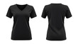 © devdesignnotes - Plain Black Women's V-Neck T-Shirt Mockup Front and Back Views 3D Rendering on transparent background