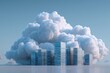 © Iftikhar alam - Modern buildings rise beneath a large, fluffy cloud, showcasing the integration of cloud computing and data storage technology in urban development
