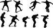 © Md - Silhouette of skateboarders performing tricks and jumps, street skateboarding action, urban sport lifestyle, balance, motion, extreme sports concept illustration