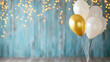 © siraphol - White and gold balloon bouquet with bokeh lights creating elegant celebration mood