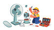 © Avra - Handyman Repairing Electric Fan, Maintenance, and Tool Kit