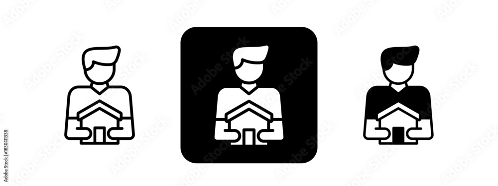 Ownership Solid color and black line drawing vector illustration set