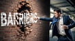 © Celt Studio - Angry businessman breaking brick wall with barriers text with fist concept overcoming obstacles breakthrough success determination power challenge