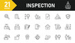 © Yunus - Inspection line icon set. Set of 21 outline icons related to inspection, examination, quality control, testing, check and others. Editable stroke. Vector illustration.
