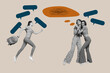 © deagreez - Picture collage of people run hug think messy thought textbox on pastel color background