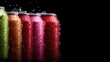 © Pinklife - A vibrant display of soda cans glistening with droplets, showcasing a refreshing beverage experience, perfect for conveying products related to drinks and thirst.